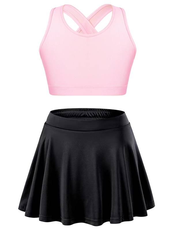 Kids Girls 2pcs Sleeveless Crop Top with Pleated Skort Skirt Tennis Set thumb