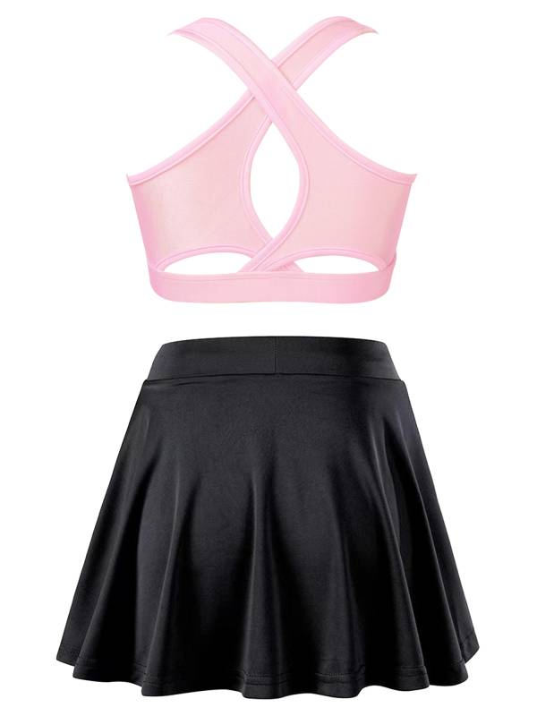 Kids Girls 2pcs Sleeveless Crop Top with Pleated Skort Skirt Tennis Set thumb