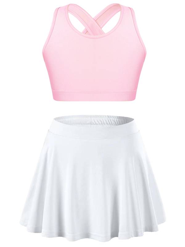 Kids Girls 2pcs Sleeveless Crop Top with Pleated Skort Skirt Tennis Set thumb