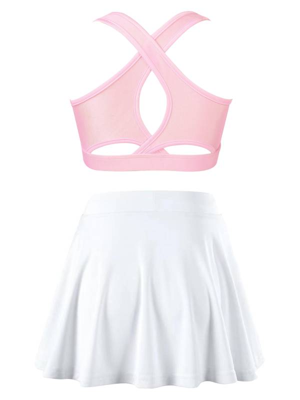 Kids Girls 2pcs Sleeveless Crop Top with Pleated Skort Skirt Tennis Set thumb