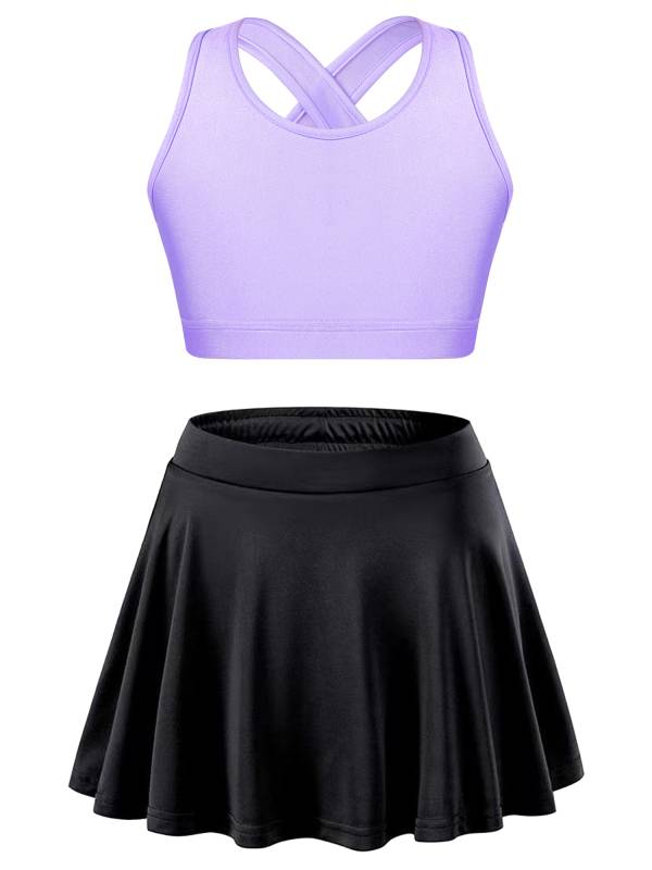 Kids Girls 2pcs Sleeveless Crop Top with Pleated Skort Skirt Tennis Set thumb