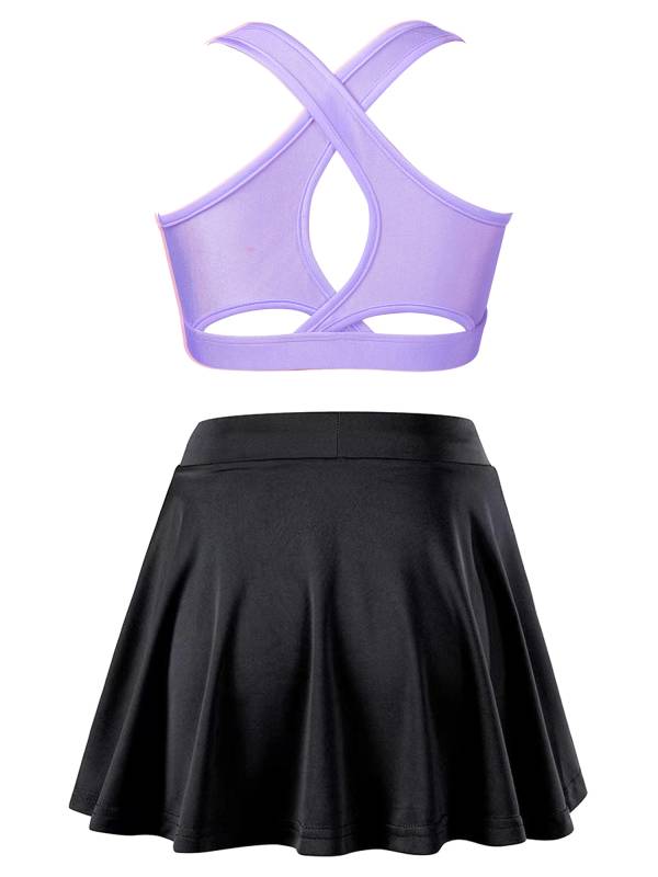 Kids Girls 2pcs Sleeveless Crop Top with Pleated Skort Skirt Tennis Set thumb