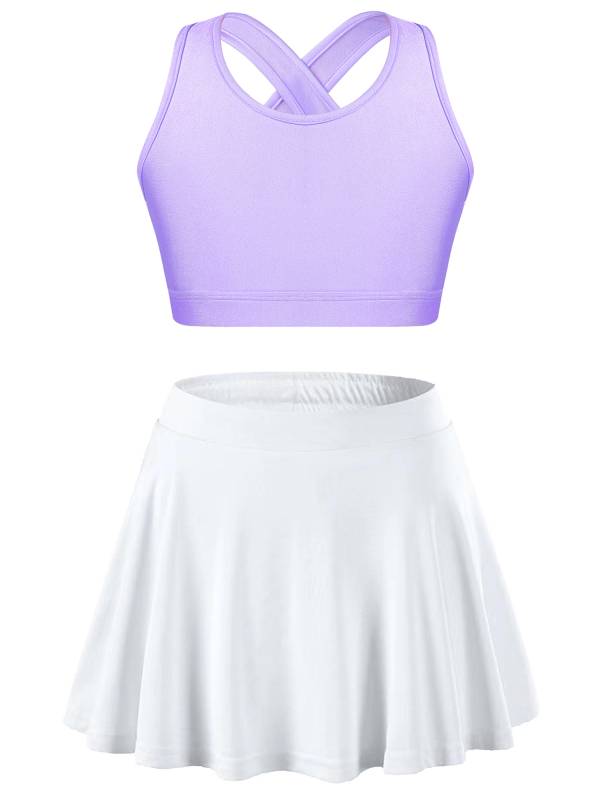 Kids Girls 2pcs Sleeveless Crop Top with Pleated Skort Skirt Tennis Set thumb