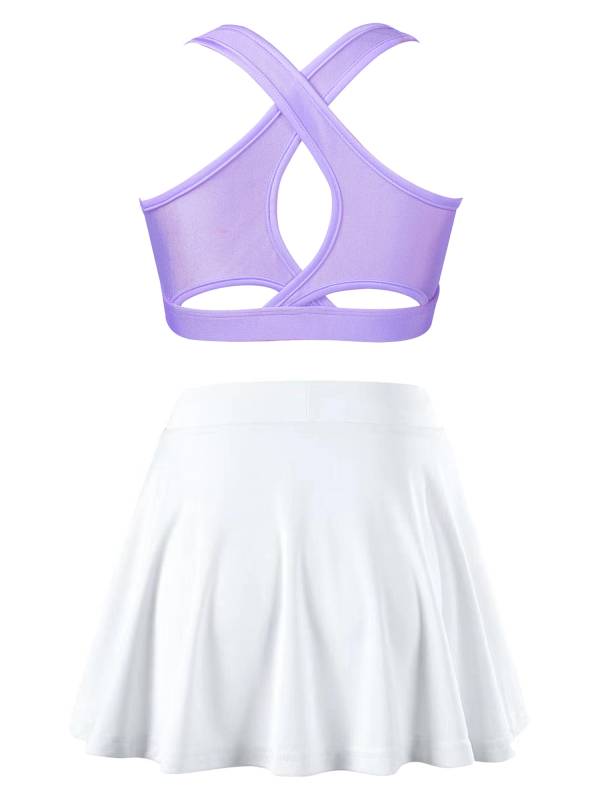 Kids Girls 2pcs Sleeveless Crop Top with Pleated Skort Skirt Tennis Set thumb
