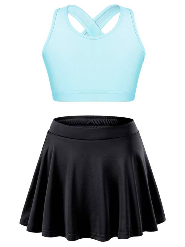 Kids Girls 2pcs Sleeveless Crop Top with Pleated Skort Skirt Tennis Set thumb