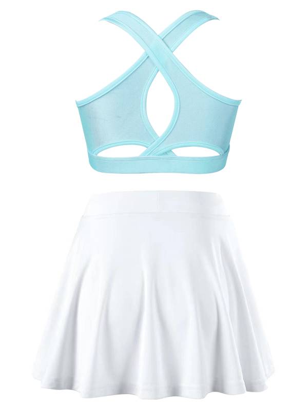 Kids Girls 2pcs Sleeveless Crop Top with Pleated Skort Skirt Tennis Set thumb