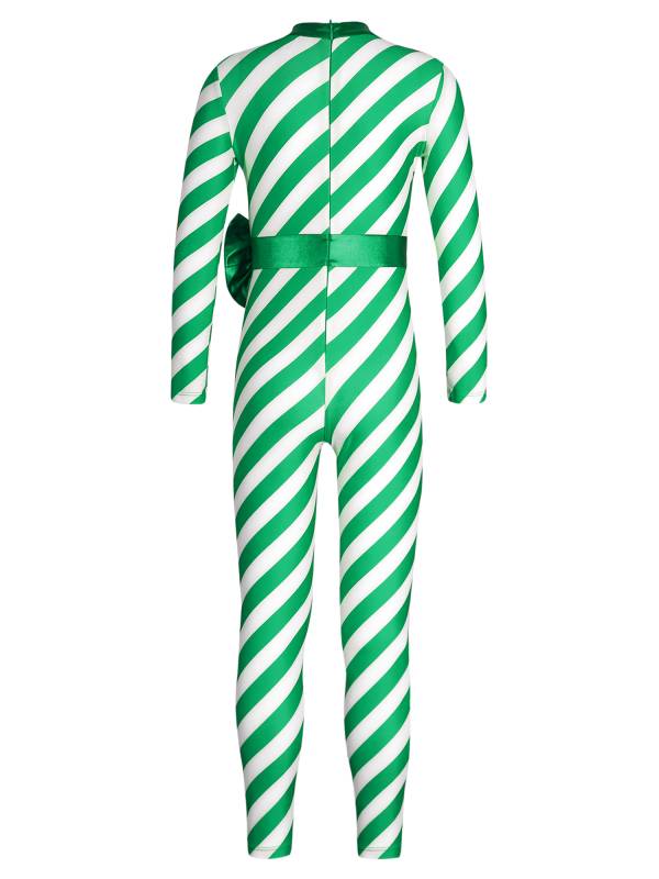 Kids Girls Christmas Long Sleeve Bowknot Stripe Jumpsuit thumb