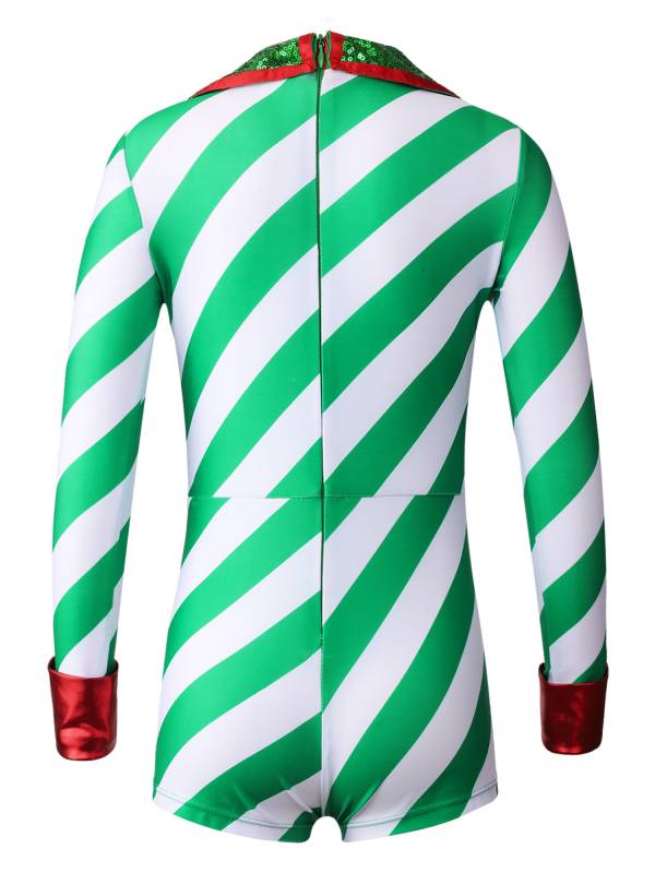 Kids Girls Christmas Santa Costume Long Sleeve Sequins Stripes Romper thumb