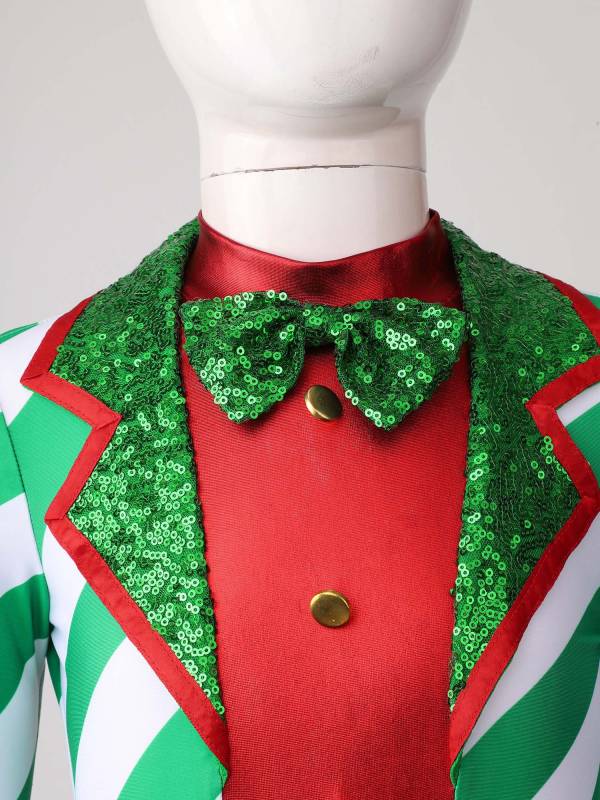 Kids Girls Christmas Santa Costume Long Sleeve Sequins Stripes Romper thumb