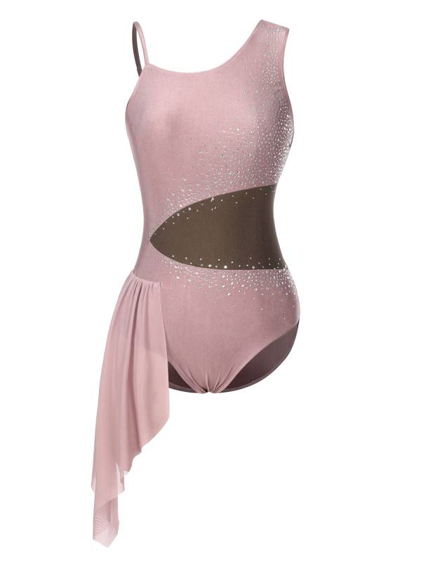 Women  Glittery Rhinestone Sleeveless Figure Skating Leotard thumb