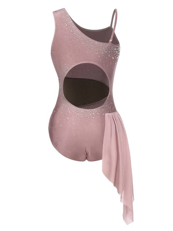 Women  Glittery Rhinestone Sleeveless Figure Skating Leotard thumb