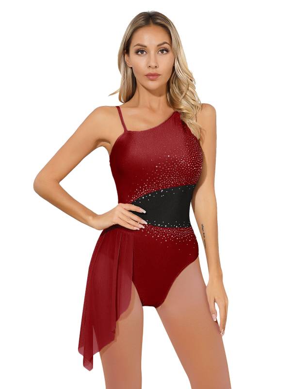 Women  Glittery Rhinestone Sleeveless Figure Skating Leotard thumb