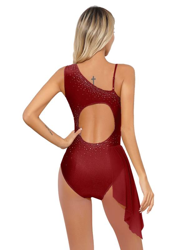 Women  Glittery Rhinestone Sleeveless Figure Skating Leotard thumb