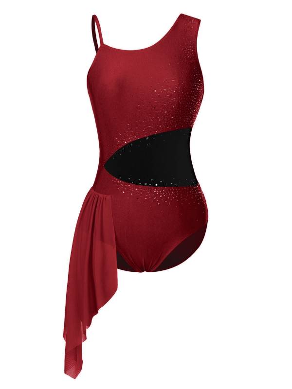 Women  Glittery Rhinestone Sleeveless Figure Skating Leotard thumb