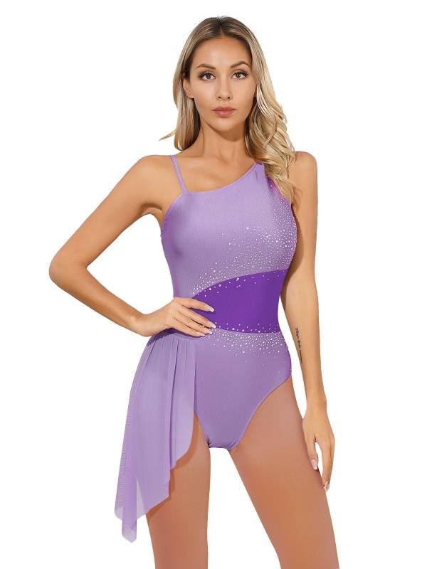 Women  Glittery Rhinestone Sleeveless Figure Skating Leotard thumb