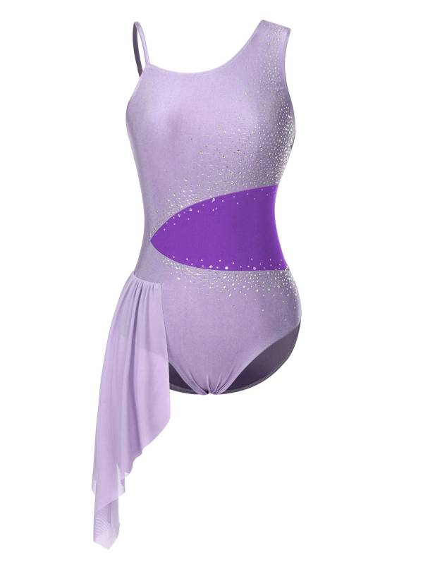 Women  Glittery Rhinestone Sleeveless Figure Skating Leotard thumb