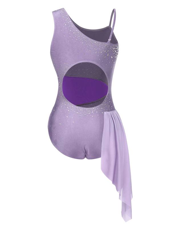 Women  Glittery Rhinestone Sleeveless Figure Skating Leotard thumb