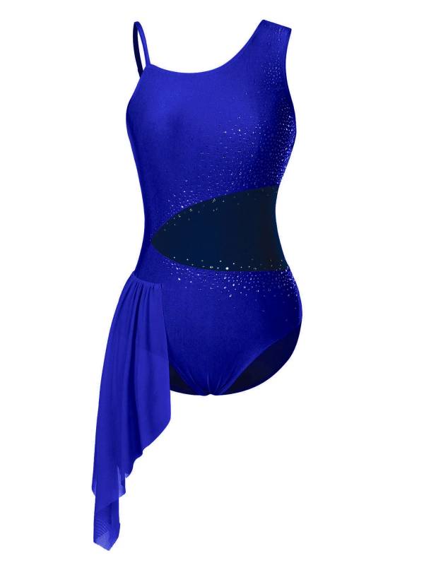 Women  Glittery Rhinestone Sleeveless Figure Skating Leotard thumb