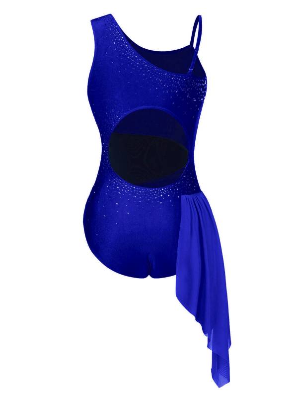 Women  Glittery Rhinestone Sleeveless Figure Skating Leotard thumb