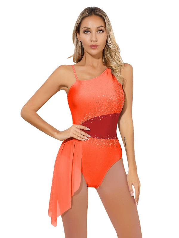 Women  Glittery Rhinestone Sleeveless Figure Skating Leotard thumb