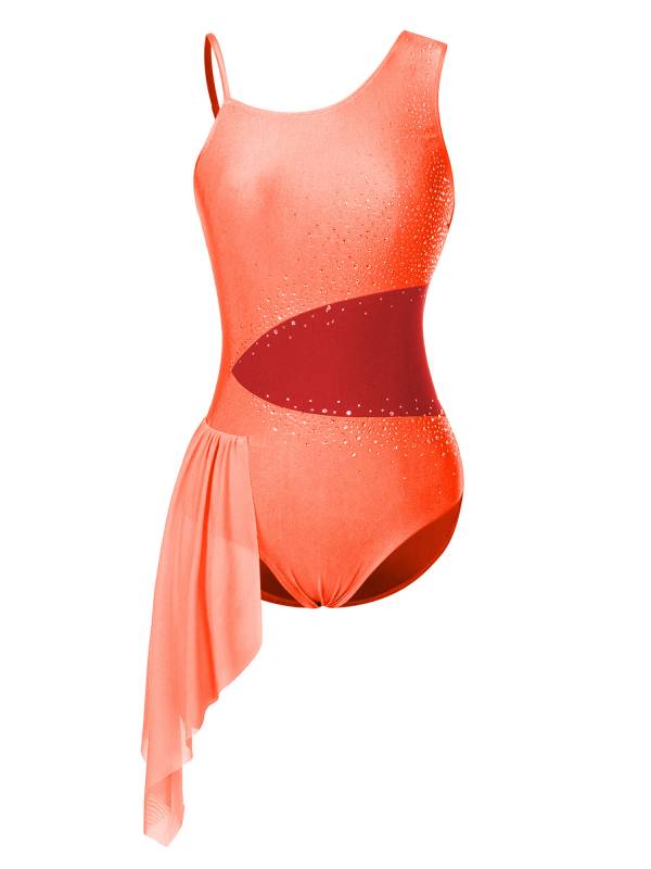 Women  Glittery Rhinestone Sleeveless Figure Skating Leotard thumb