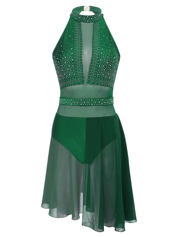 Women Sleeveless Halter Collar Backless Lyrical Dance Leotard Dress thumb