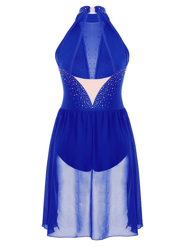 Women Glittery Rhinestone Backless Lyrical Dance Leotard Dress thumb