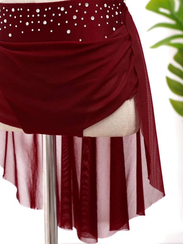 Kids Girls Rhinestone Backless Lyrical Dance Leotard Dress thumb