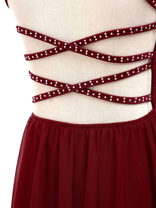 Kids Girls Rhinestone Backless Lyrical Dance Leotard Dress thumb