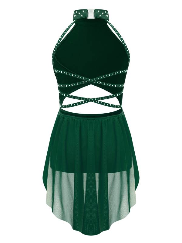 Kids Girls Rhinestone Backless Lyrical Dance Leotard Dress thumb