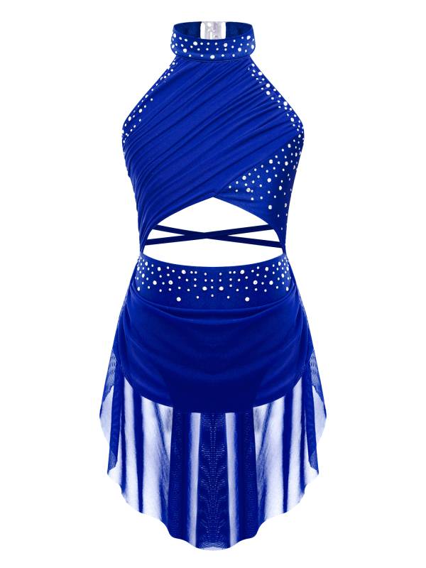 Kids Girls Rhinestone Backless Lyrical Dance Leotard Dress thumb