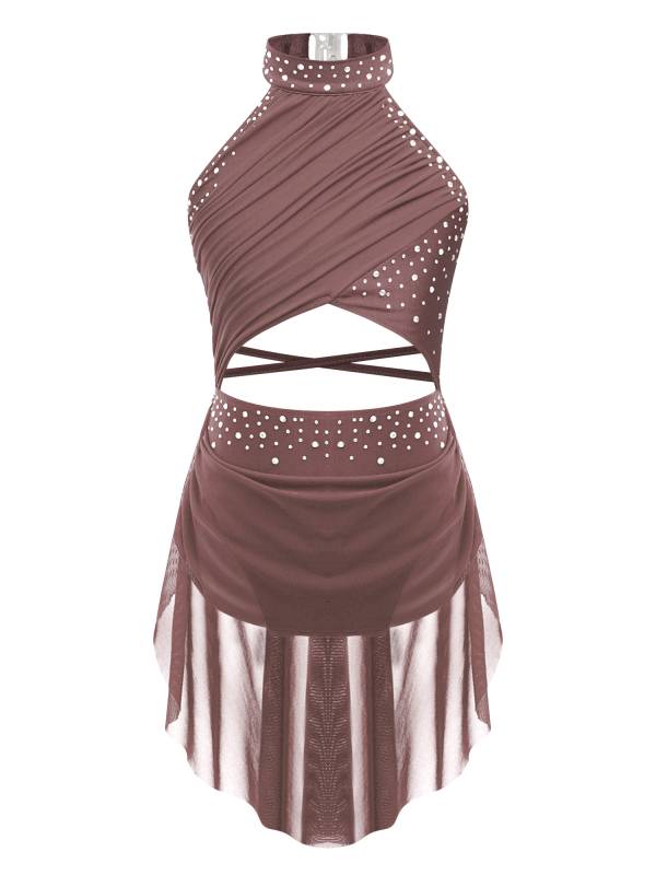 Kids Girls Rhinestone Backless Lyrical Dance Leotard Dress thumb