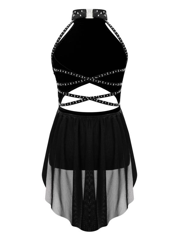 Kids Girls Rhinestone Backless Lyrical Dance Leotard Dress thumb