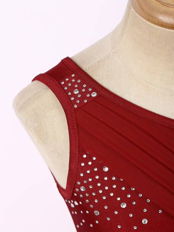 Kids Girls Rhinestone One Shoulder Crop Top and Skirt Lyrical Dance Set thumb