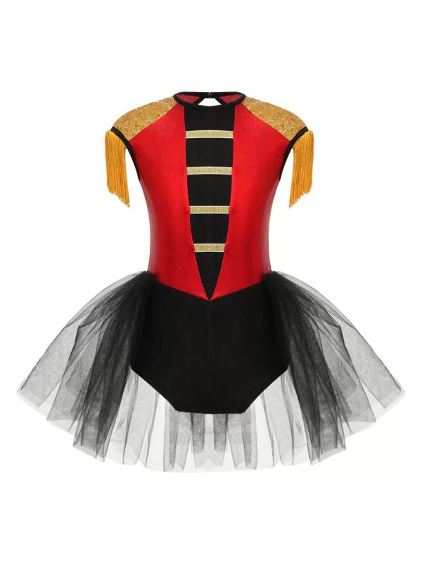 Kids Girls Circus Ringmaster Costume Sleeveless Sequins Leotard Dress thumb
