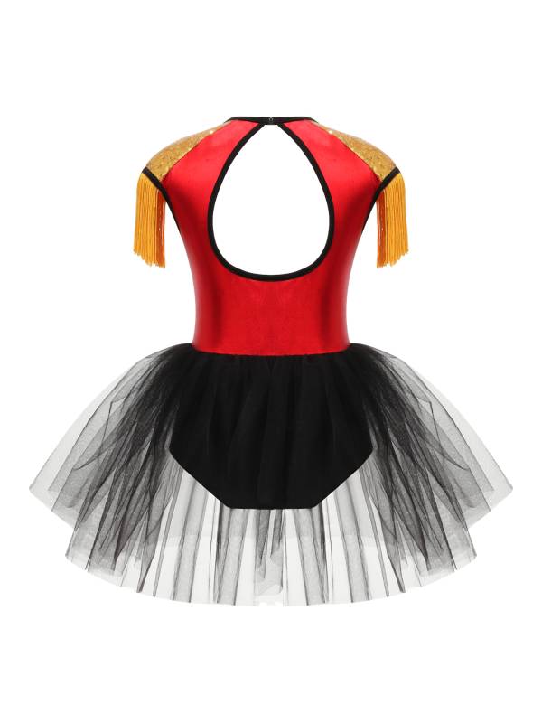 Kids Girls Circus Ringmaster Costume Sleeveless Sequins Leotard Dress thumb