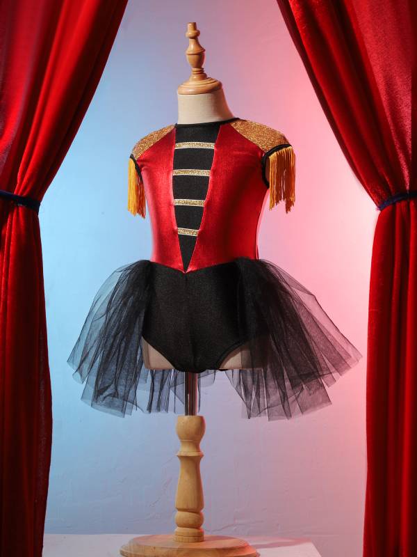 Kids Girls Circus Ringmaster Costume Sleeveless Sequins Leotard Dress thumb
