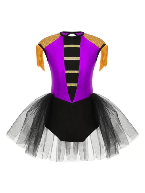 Kids Girls Circus Ringmaster Costume Sleeveless Sequins Leotard Dress thumb