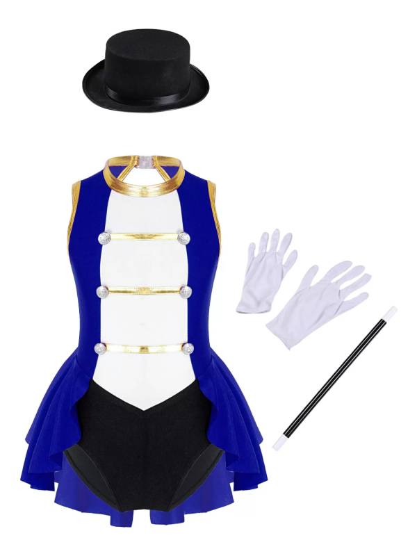 Kids Girls Sleeveless Magician Costume Leotard with Hat Set thumb