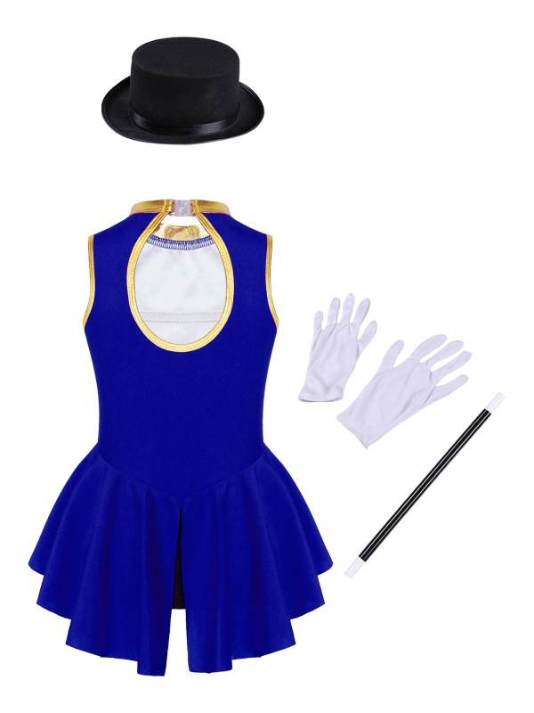 Kids Girls Sleeveless Magician Costume Leotard with Hat Set thumb