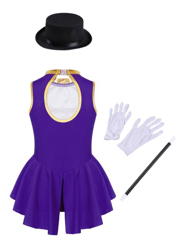 Kids Girls Sleeveless Magician Costume Leotard with Hat Set thumb