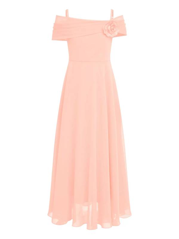 Kids Girls 3D Flower Applique A-Line Chiffon Junior Bridesmaid Dress thumb