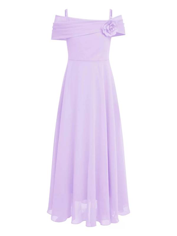 Kids Girls 3D Flower Applique A-Line Chiffon Junior Bridesmaid Dress thumb