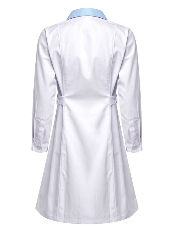 Women Long Sleeve Notch Lapel Front Buttons Nurse Pharmacist Costume Coat thumb