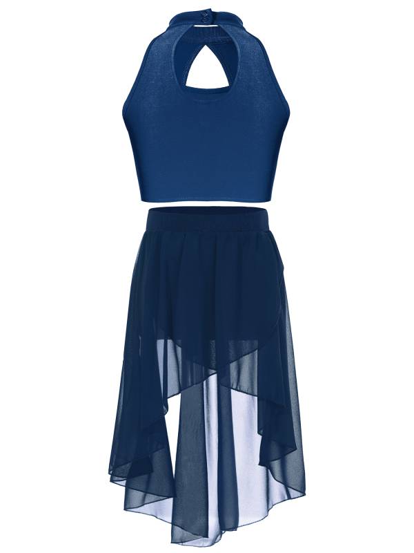 Kids Girls Two-Piece Dance Performance Outfits Hollow Front Keyhole Back Sequin thumb