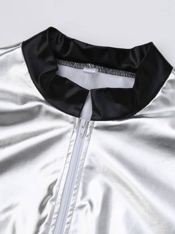 Women Metallic Astronaut Jumpsuit with Waist Belt for Halloween Christmas thumb