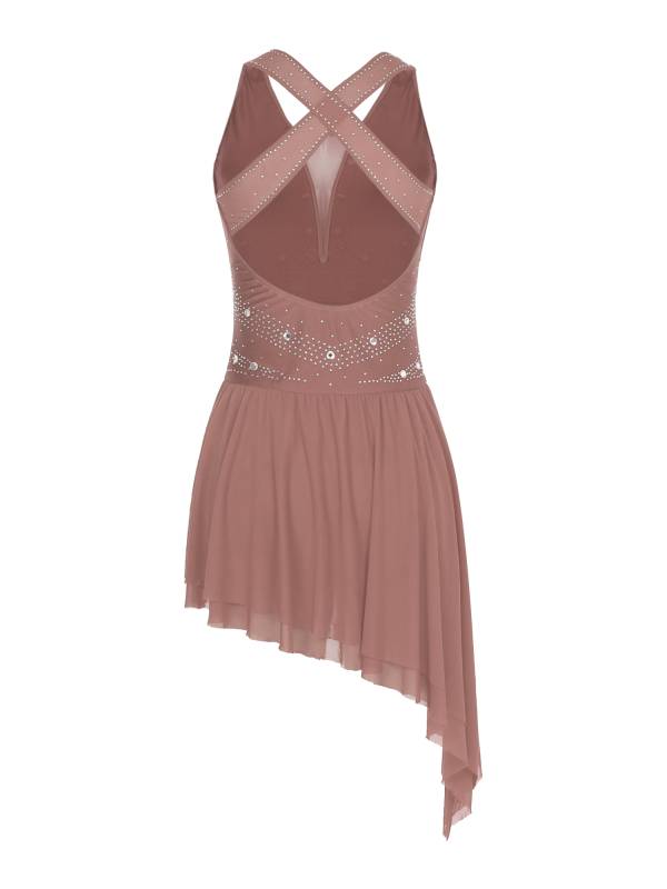 Women Glittery Rhinestone Sleeveless Figure Skating Dresses thumb