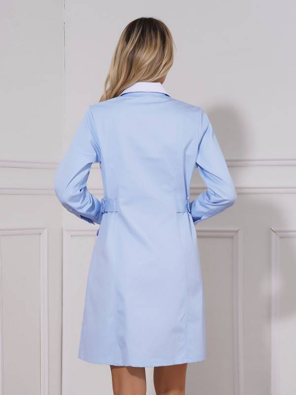 Women Long Sleeve Notch Lapel Front Buttons Nurse Pharmacist Costume Coat thumb
