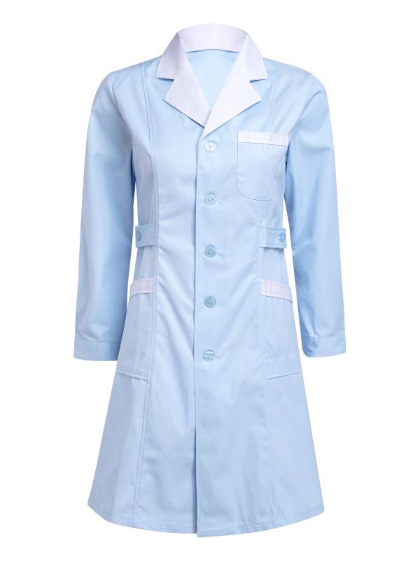 Women Long Sleeve Notch Lapel Front Buttons Nurse Pharmacist Costume Coat thumb