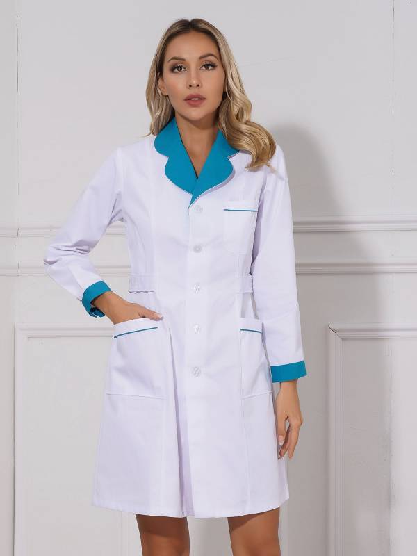 Women Long Sleeve Notch Lapel Front Buttons Nurse Pharmacist Costume Coat thumb